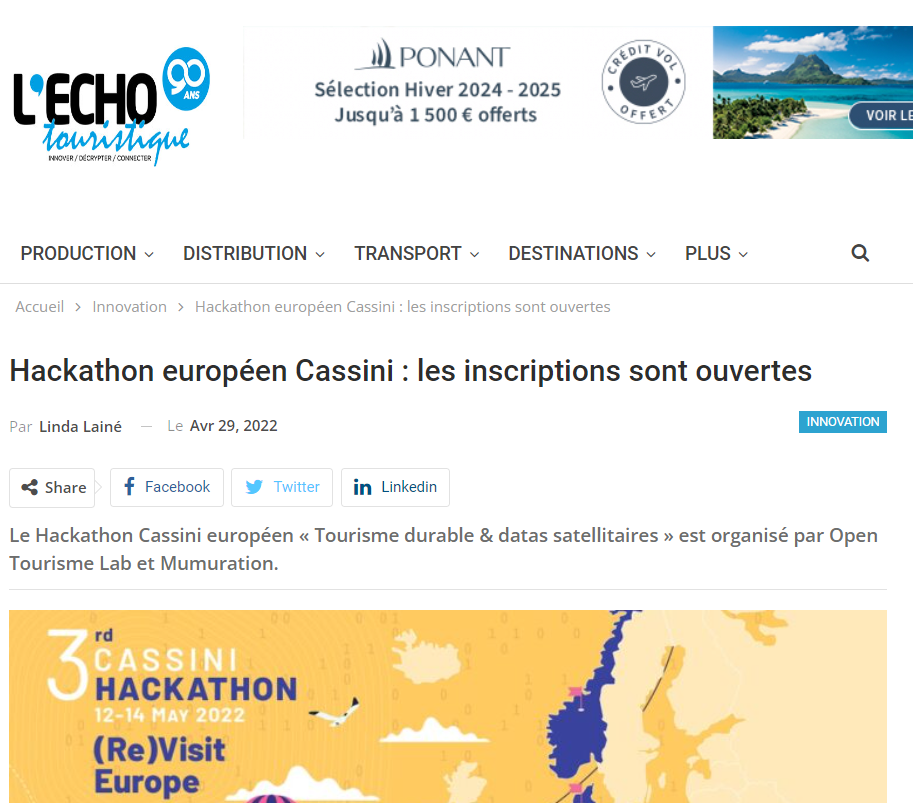 Hackathon européen Cassini : les inscriptions sont ouvertes