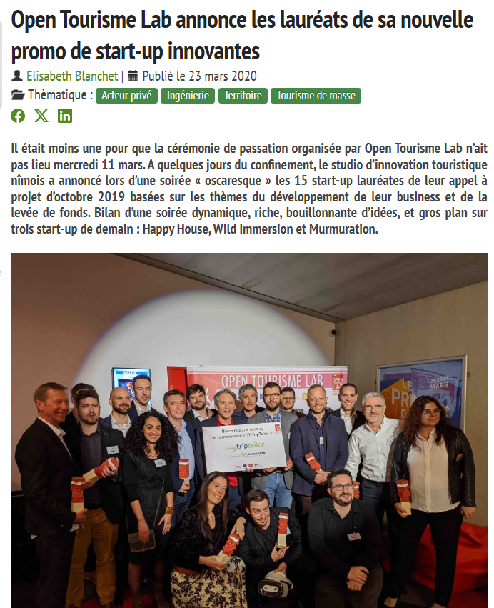 Open Tourisme Lab annonce les lauréats de sa nouvelle promo de start-up innovantes