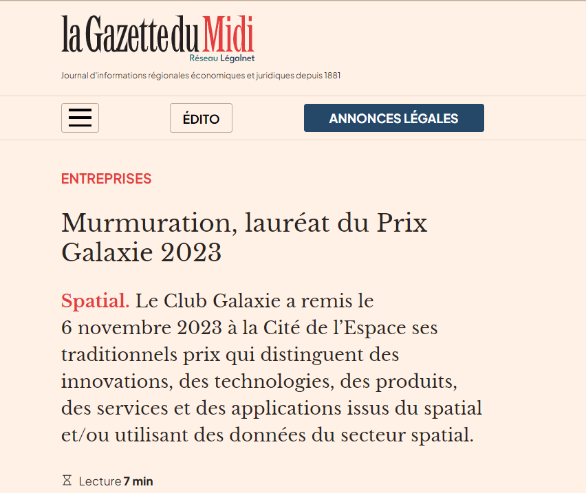 Murmuration, ganador del Premio Galaxie 2023