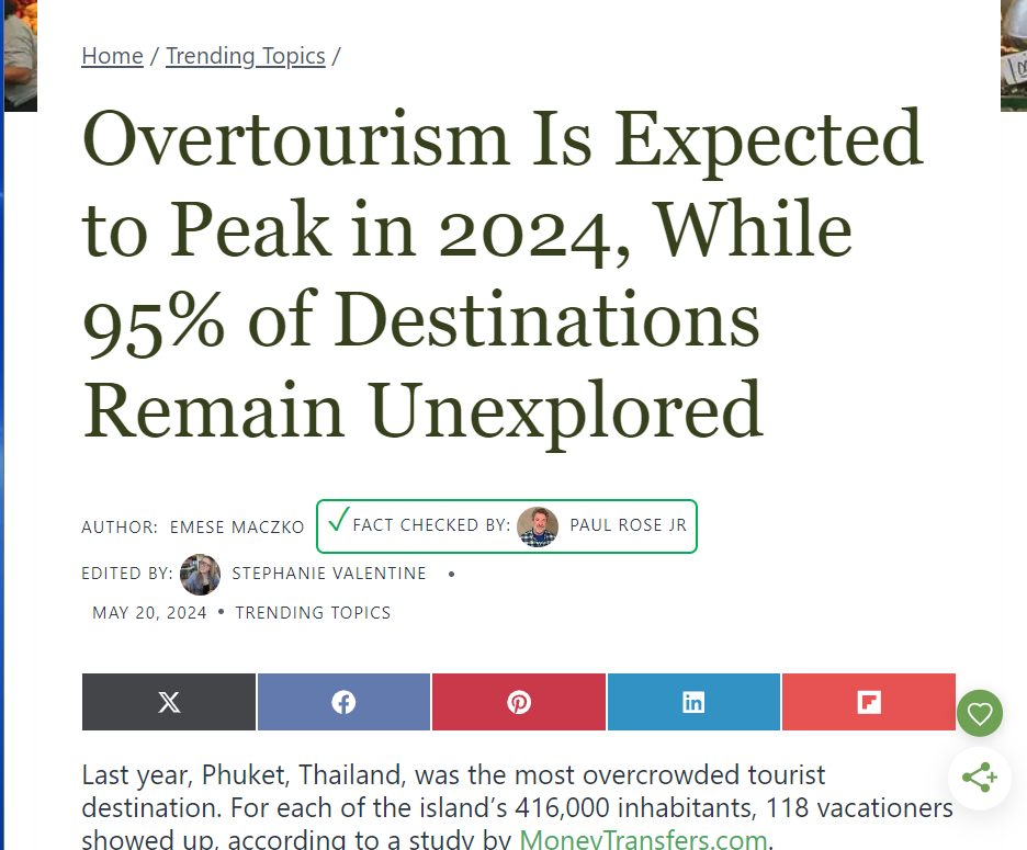 Se espera que el sobreturismo alcance su punto máximo en 2024, mientras que el 95% de los destinos permanecen inexplorados