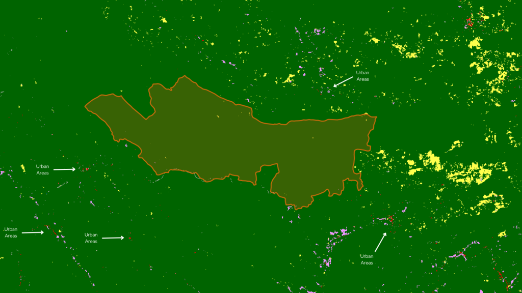 (Carte de l'Indicateur de couverture des sols autour de la réserve de Sinharaja, Sri Lanka, 2020, ©Murmuration) 