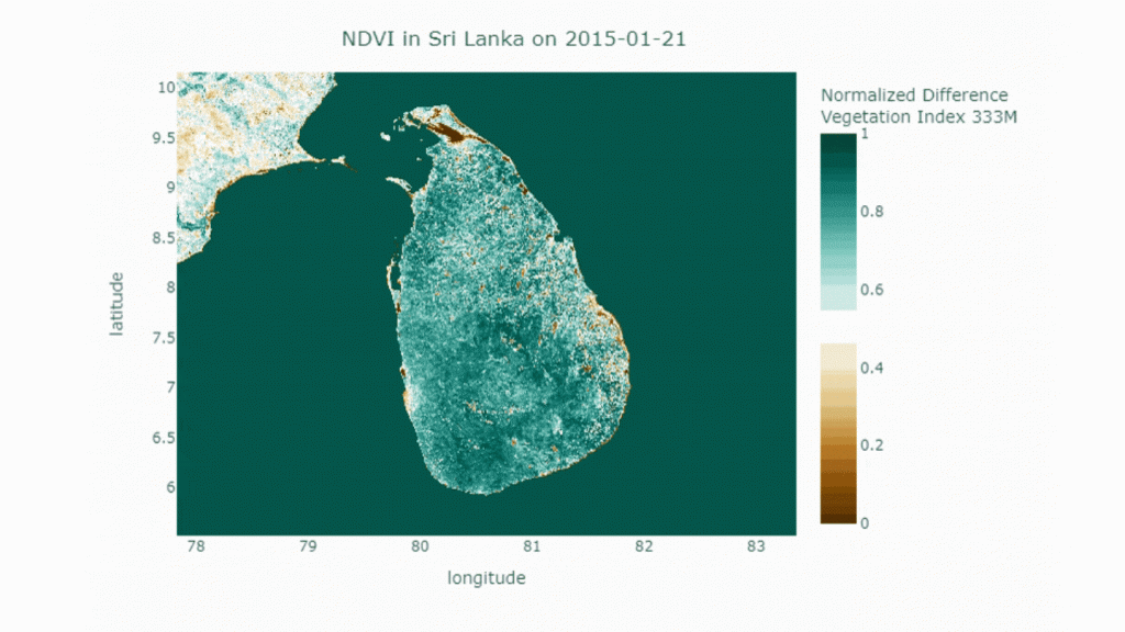(NDVI Map of Sri Lanka, 2015- 2020, ©Murmuration) 
